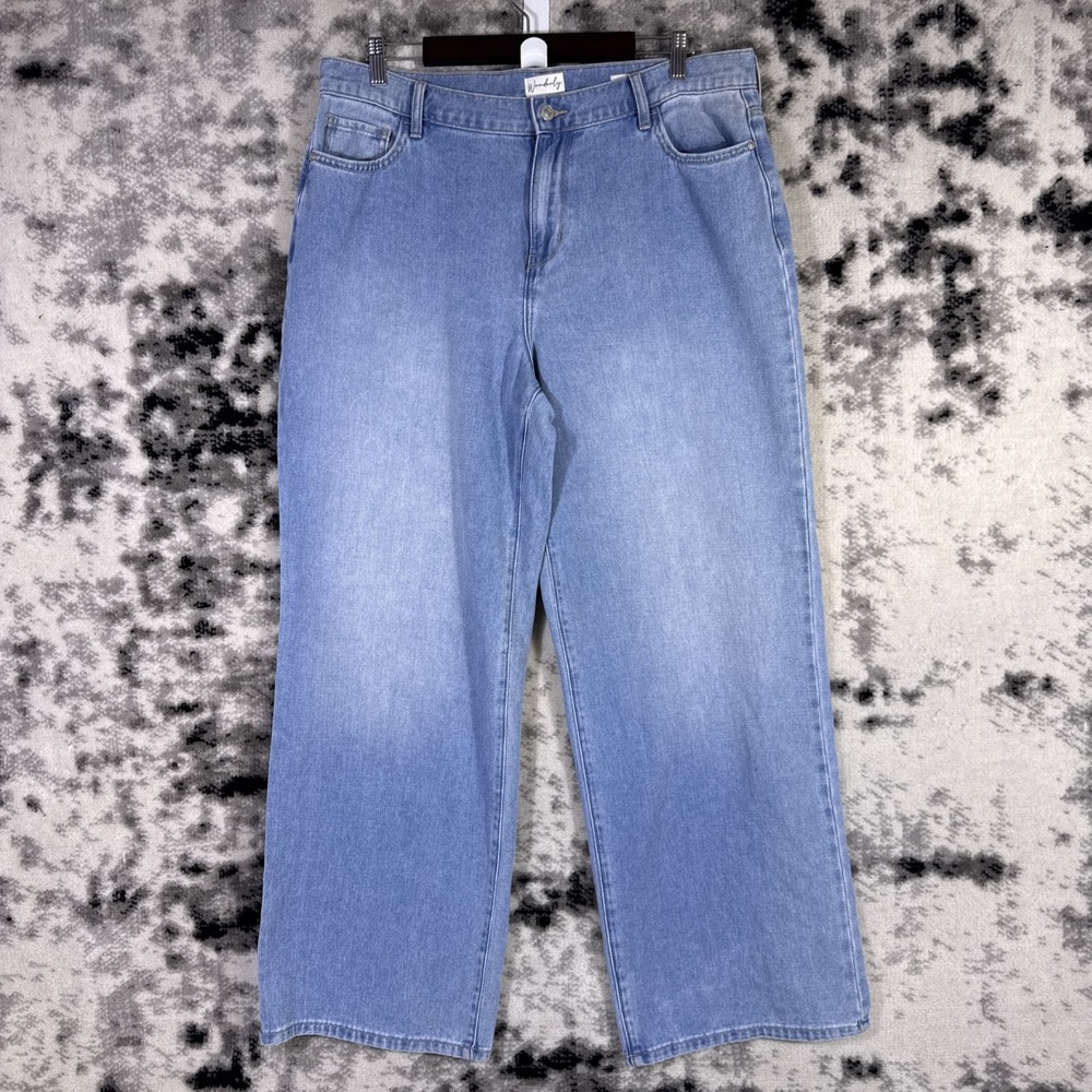 Wonderly High Rise Wide Leg Jeans Womens Size 14W Light Wash Hippie Boho Coastal
